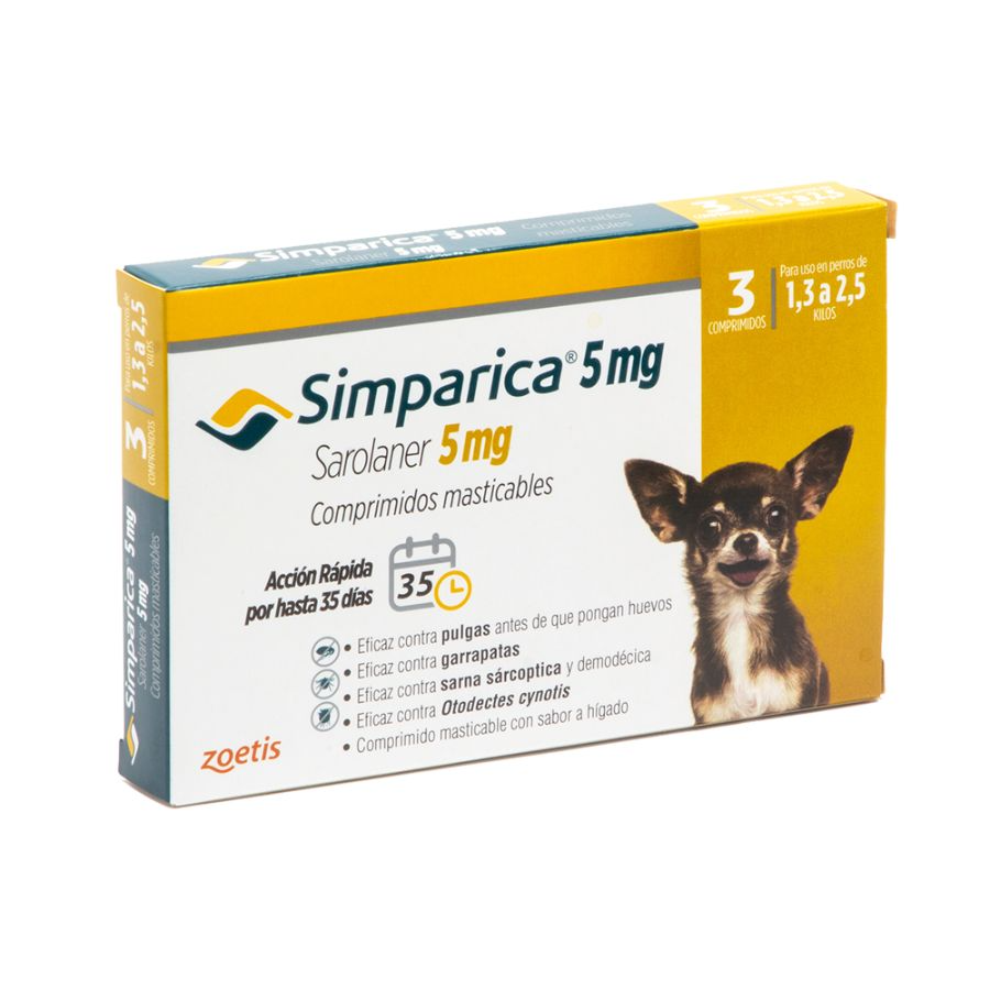 Simparica antiparasitario oral masticable para perros de 1.3 a 2.5 KG 3 comprimidos, , large image number null